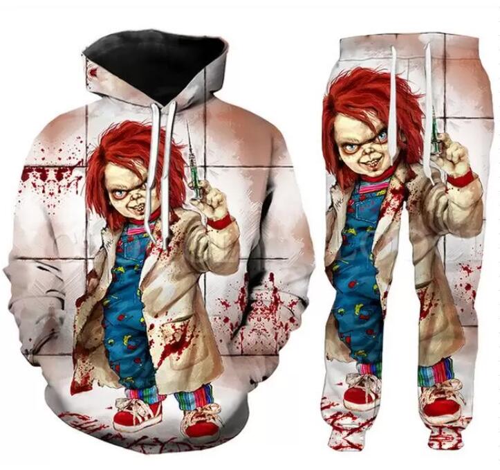 

2022 New Men/Womens Halloween Terror Chucky Funny 3D Print Fashion Tracksuits Hip Hop Pants + Hoodies ok034, As shown