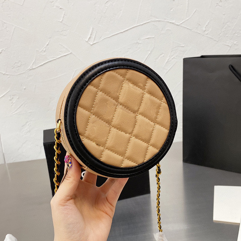 

22P F/W Womens Circle Round Vanity Bags Caviar Leather Calfskin Matelasse Chain Crossbody Shoulder Quilted Fashion Girls Lady Cosmetic Handbags 14CM, Box