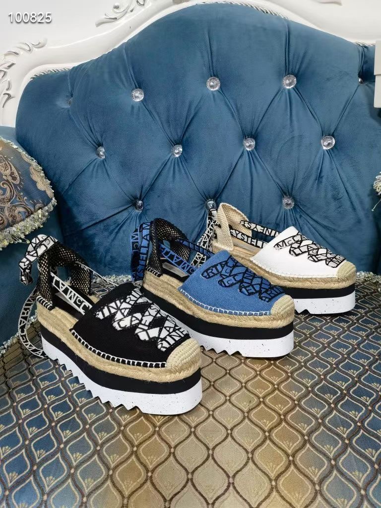 

Gaia Platform Espadrilles Stella Mccartney Sandals 8cm Increasing Fashion Wedge Denim Summer Shoes, Black