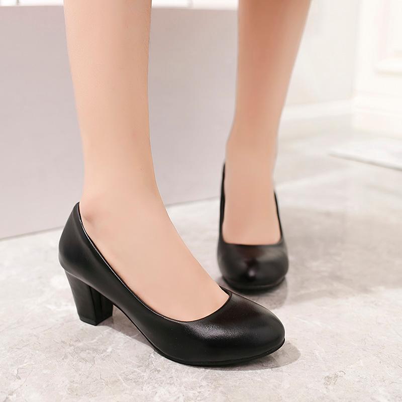 

Dress Shoes 2021 Spring Summer Women's Pumps Leather Square Heel Chunky Black Work Office White Slip On High Heels