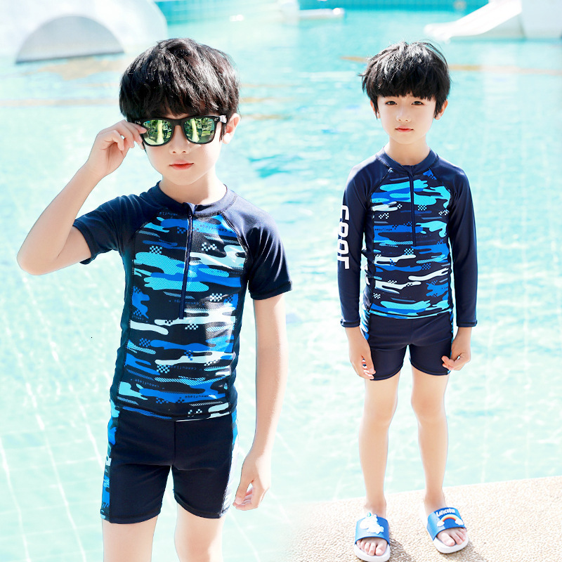 Boys&#039; split middle and big Children&#039;s cartoon long sleeve student hot spring Swimsuit-image-671917704