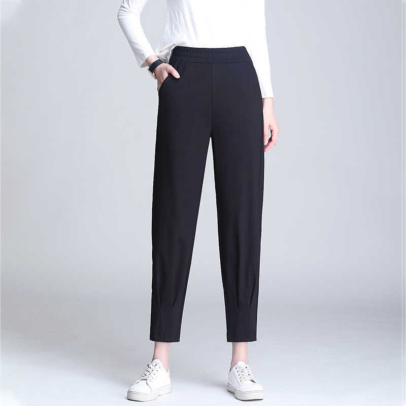 

Spring Summer Ladies Korean OL Black womens Harem Pants female Thin Casual Pencil Simple Suit Trousers For Women 210608