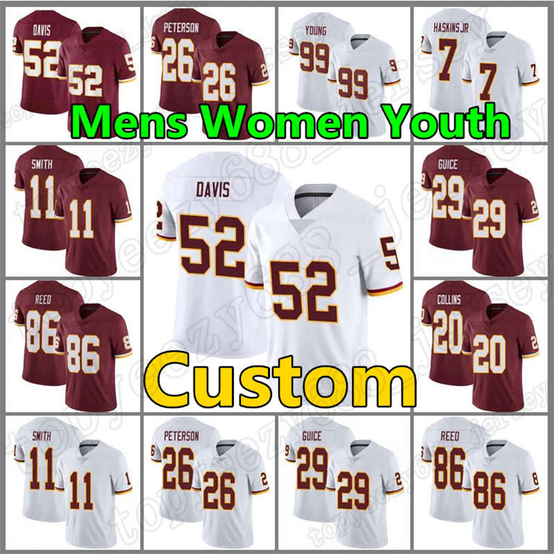 

52 Jamin Davis Mens Custom 99 Chase Young Football Jerseys Terry McLaurin Team Sean Taylor Dwayne Haskins Jr Women Ryan Fitzpatrick Youth Jonathan Allen, Custom youth (hongpi)
