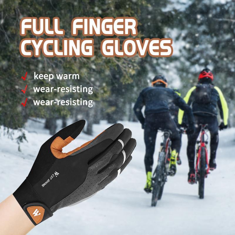 

Sports Gloves Full Finger Autumn PU Leather Cycling Absorption Non-slip Motorcycle Bike Warm Glove Long S/M/L/XL, Black