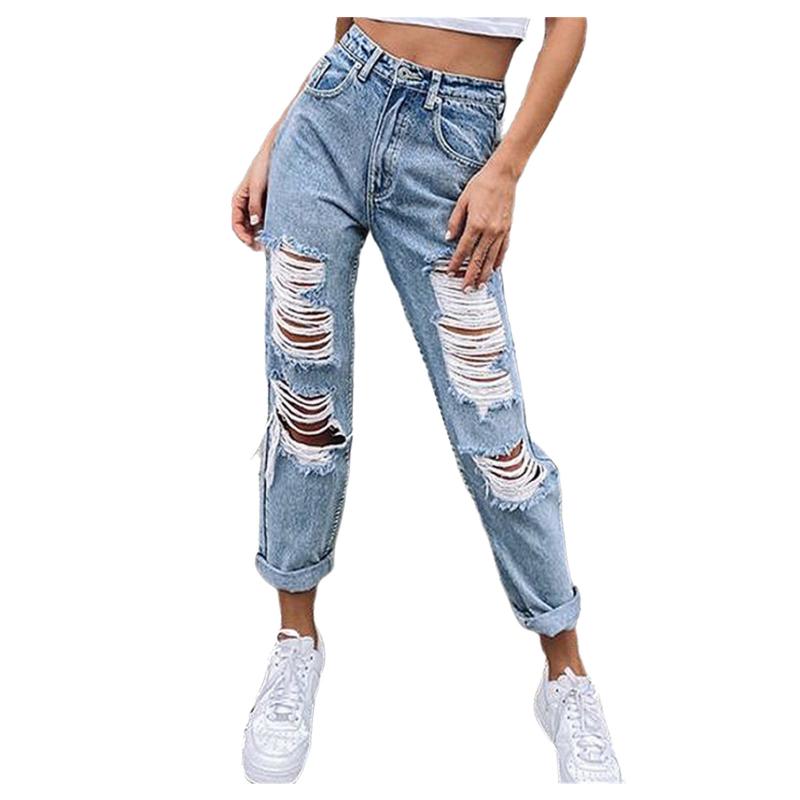 

Women' Jeans Latest jeans women Korean Fashions Streetwear Broken Hole Teenager Hip Hop Straight Leg Slim-fit Woman Pants Slim Denim, Blue