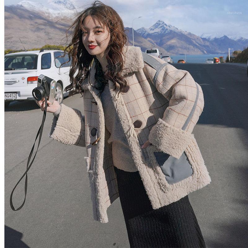 

Women' Down & Parkas Lamb Hair Short Paragraph Plaid Jacket Female 2021 Autumn And Winter Loose Casual Fur One Thickened Cotton, Image color