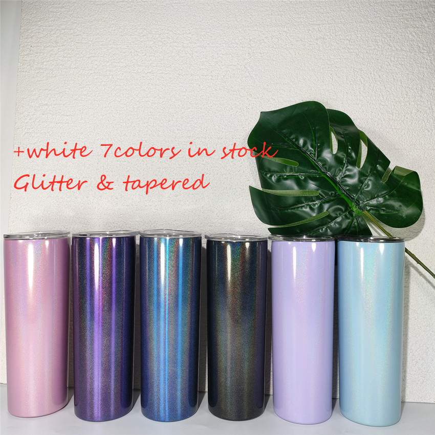 

glitter tumbler 20oz tapered sublimation Skinny Tumblers stainless steel mugs double wall vacuum insulation cup rainbow mug with straw, Customize