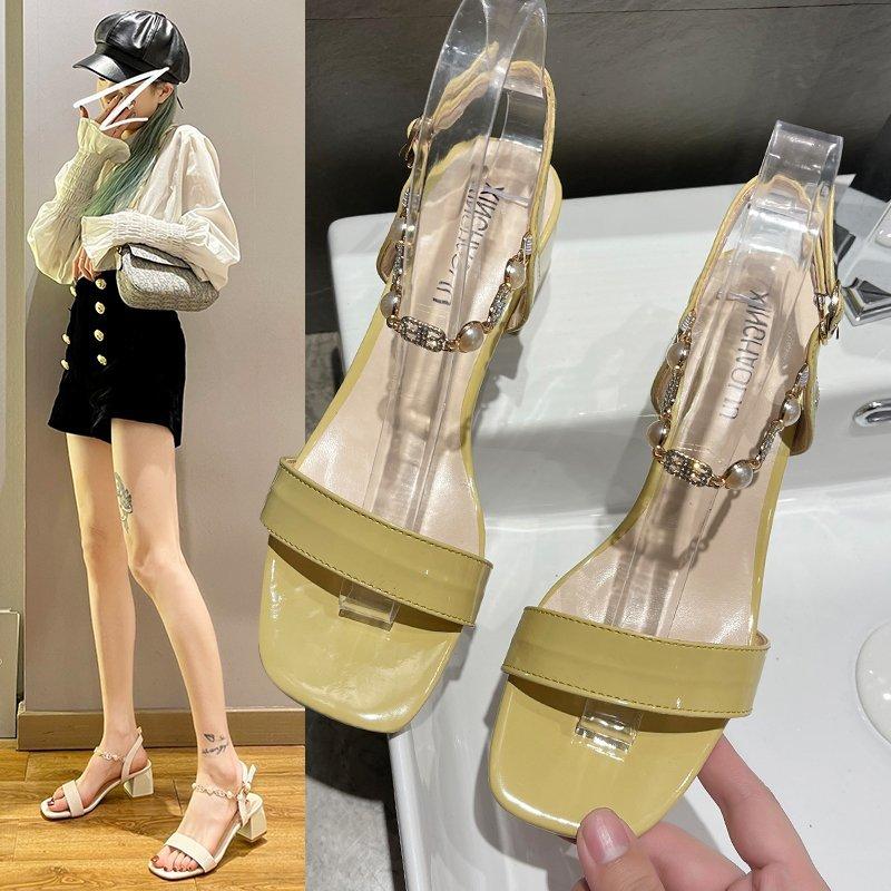 

Transparent Sandals Women Clear Round High Heels Gladiator Sandalias Mujer Ankle Strap Crystal Summer Shoes, Black