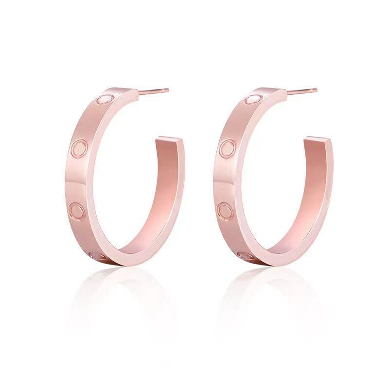 Rose Gold Stainless Steel Earrings Exaggerated Classic Round Simple Fashion Female Hoop & Huggie-image-697485295