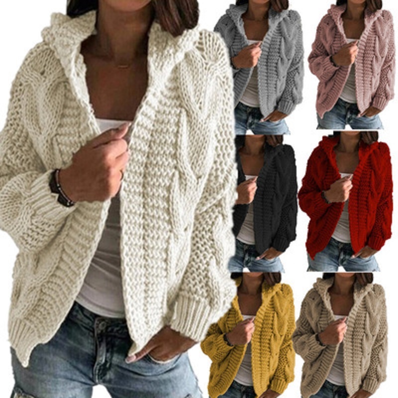 

Women's Knits & Tees tees Woman spring fall knitted with hoodie sweaters long sleeve cardigans jumper feminine, Burgundy.