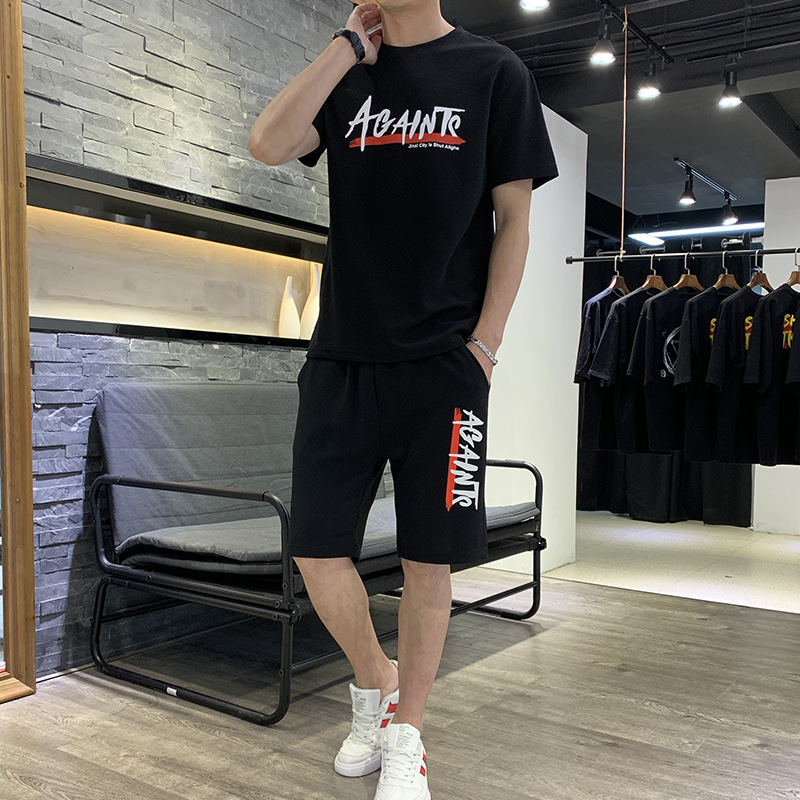 

Summer Suit Male Round Neck Short-sleeved T-shirt + Five-point Shorts Fashion Leisure Sports Suit Two-piece Suit (The Logistics Price Pls Contact Us), Gray