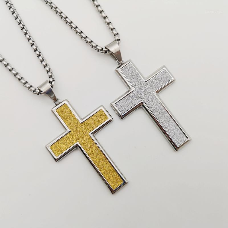 

Pendant Necklaces Arrival 2 Tone Stainless Steel Simple Big Cross Necklace Men Women Christian Jewelry Wholesale, Silver