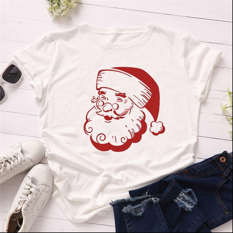 

Women Womens T Shirt Cartoon Santa Claus Year Print Merry Christmas Top Female Graphic Tee Tees, White