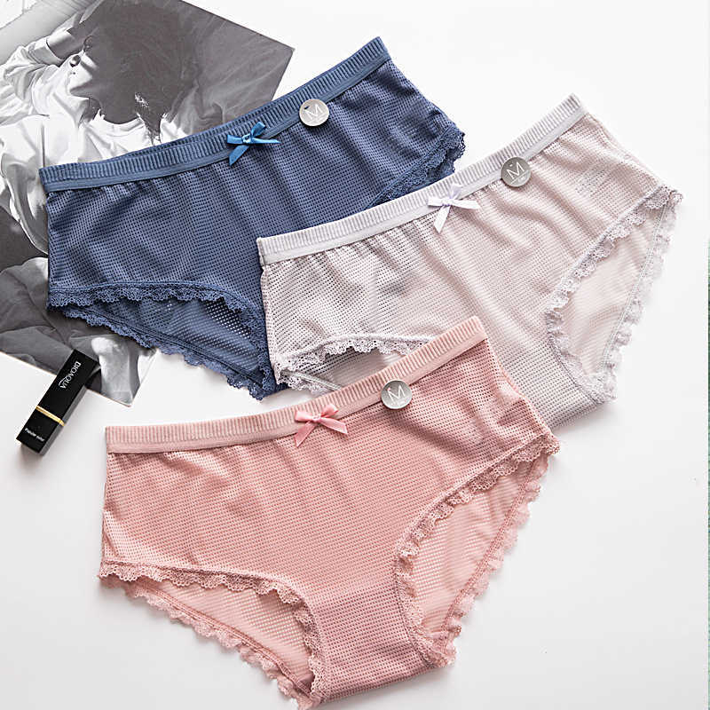 Sexy Briefs Panties Traceless Women&#039;s Ice Mesh Honeycomb Lace Side Mid Waist Breathable-image-702231223