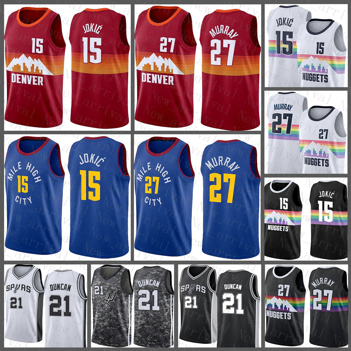 

Tim 21 Duncan Nikola Jamal 27 Murray 15 Jokic San Mens AntonioSpursDenverNuggetsNew 2020 2021 Basketball Jersey Black Gold, 2021 jersey-juejin