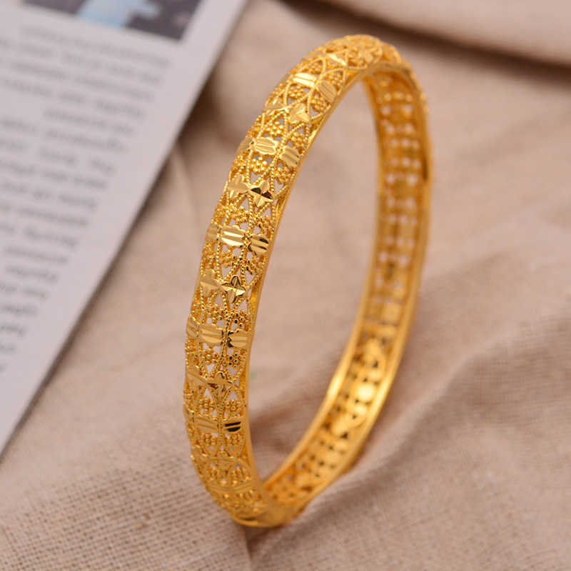 

24k 1pcs Dubai Wedding Bangles for Women Man Ethiopian Jewelry Gold Color Africa Bracelets Women Arab Birthday Jewelry Gifts Q0719