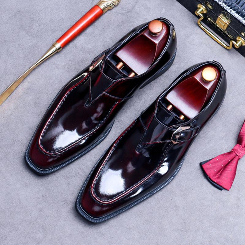 

Dress Shoes Men Business Genuine Leather Man Oxford Formal Big Sizes Casual Retro Black Wine Buckle Red 2021 Fashion