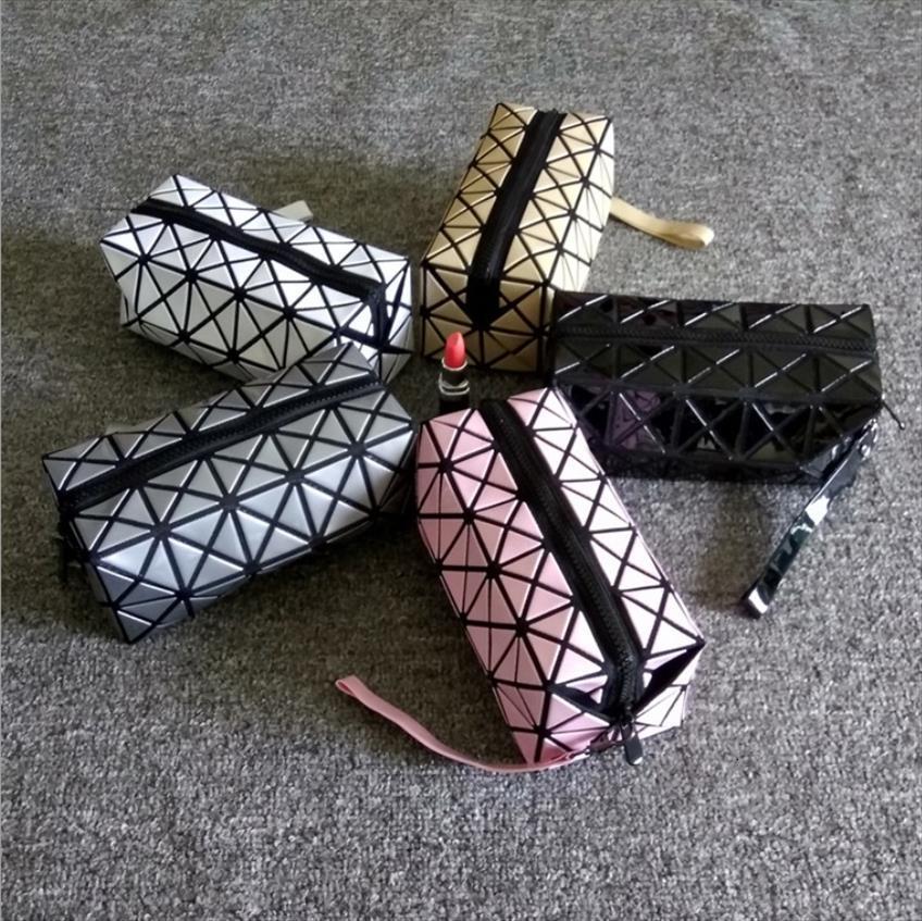 

fashion brand pvc makeup cosmetic bag geometric folding women travel organizer case clutch 11 colors