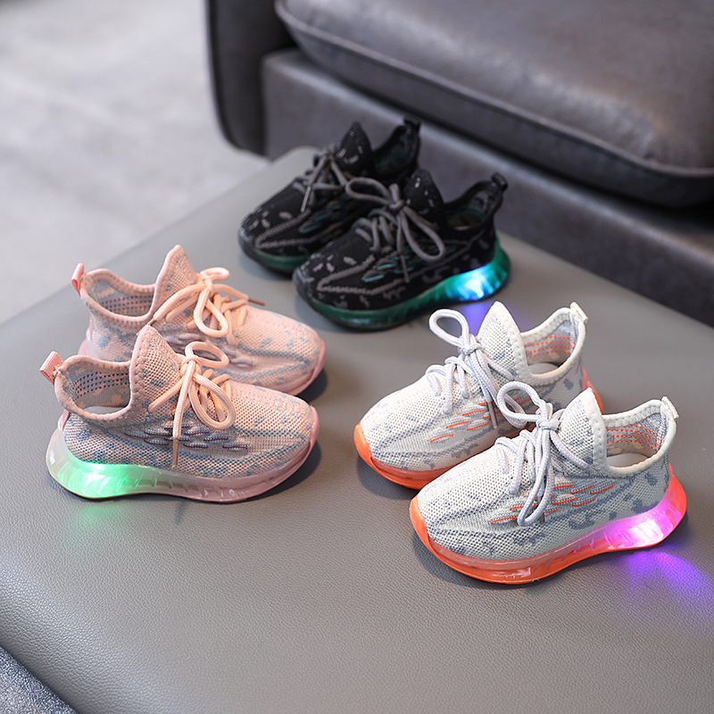 

Size 21-30 Children Luminous Shoes With LED Lights For Boys Girls Kids Glowing Boys Sneakers Non-slip Baby Mesh Shoes For Girls, Black