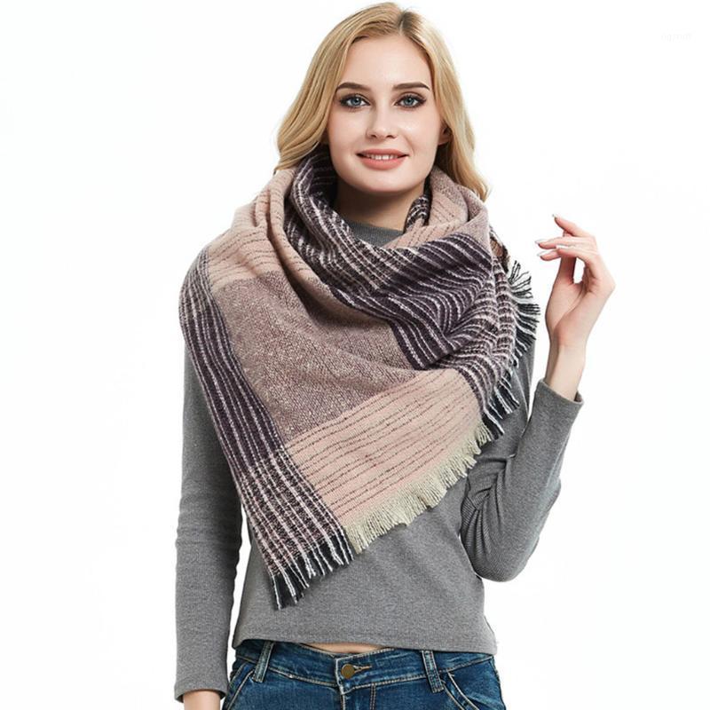 

Scarves Design Winter Warm Plaid Square Scarf Women's Fashion Contract Color Wrap Long Stripe Large, Blue;gray
