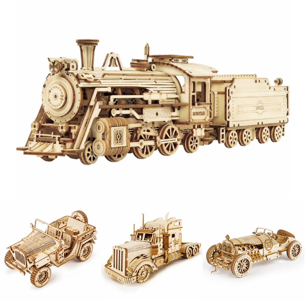 

Model Making Kits DIY Movable Steam Train CarJeep Wooden Model Building Block Kits Assembly Toy Gift for Kids Adult