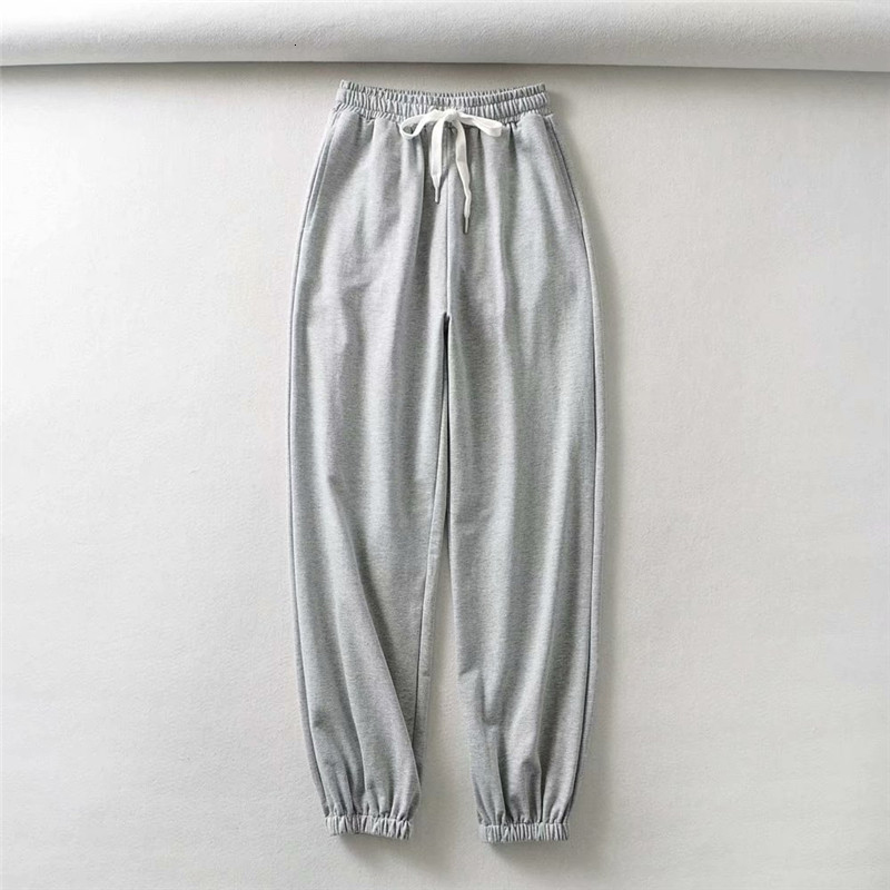 

Women' Pants & Capris women casual gray summer elastic waist jogging long pants fashion lady high drawstring loose sport harem tr