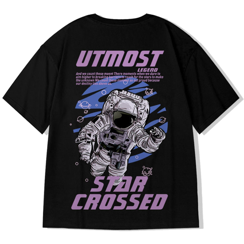 

Hip Hop Streetwear Astronaut Printing T Shirt 2022 Men Harajuku Short Sleeve Fashion Trend Loose TShirt Tops Tees Plus Size 5XL, Black