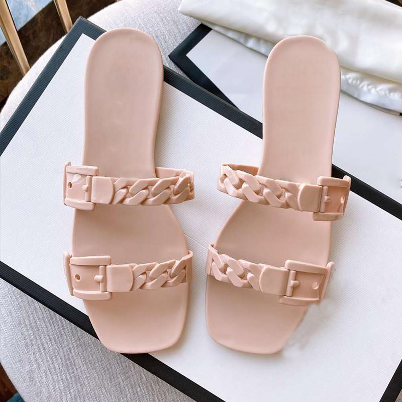 

Fashion Women PVC Slippers Open Toe Chain Flat Shoes Ladies Beach Street Sandals Jelly, Black