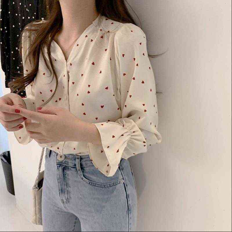 

spring women shirt chiffon korean fashion long sleeve white shirts streetwear office blouse elegant lady heart print