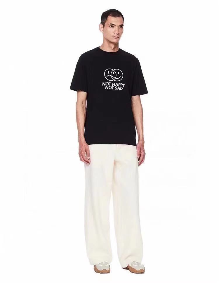 

men's Vetements sad / not witterment not happy and women's short sleeve T-shirt with sad smile, White;black