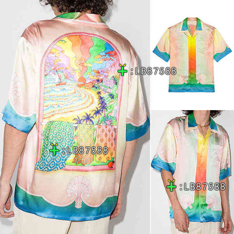 

Casablanca style 21ss dream print gradient silk short sleeve shirt, Champagne