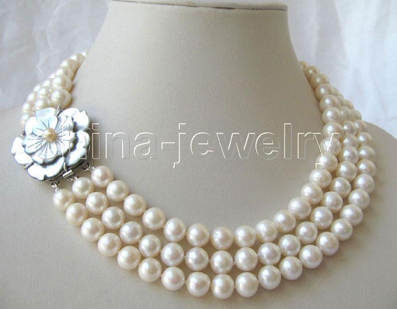 

Pendant Necklaces 3row 17-19" 9mm Natural White & Black Round Freshwater Pearl Necklace>>>girls Choker Necklace