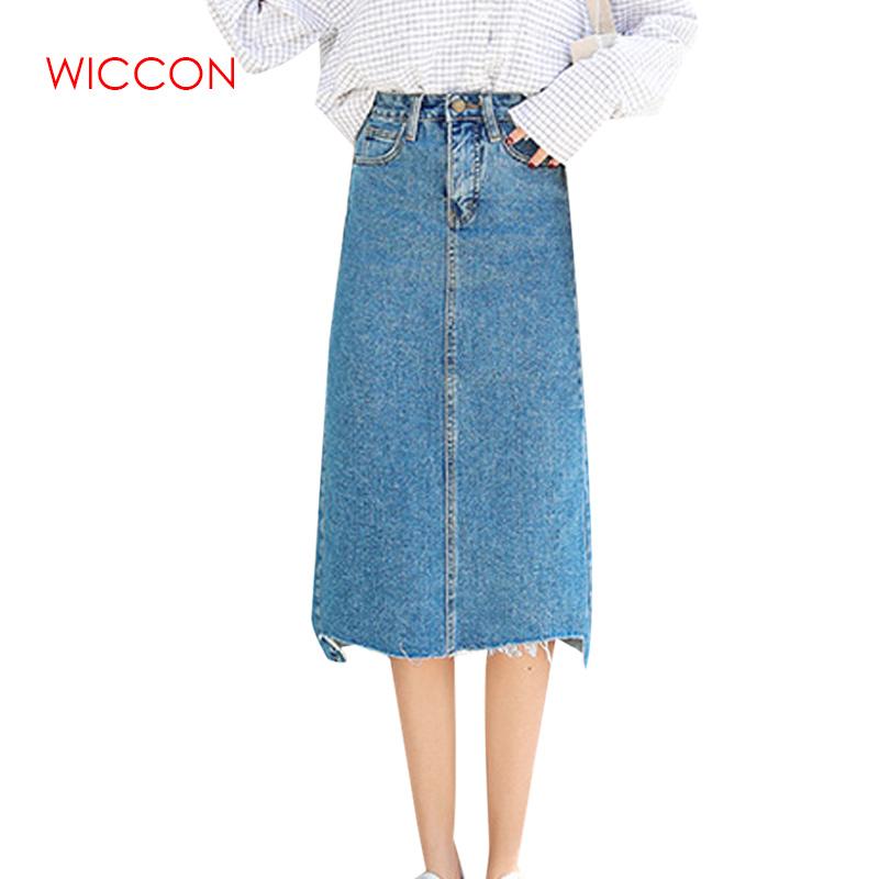

Skirts Women Summer Denim Skirt High Waist Solid Color Pocket Jeans Ladies Long Streetwear Irregular Faldas Mujer, Blue