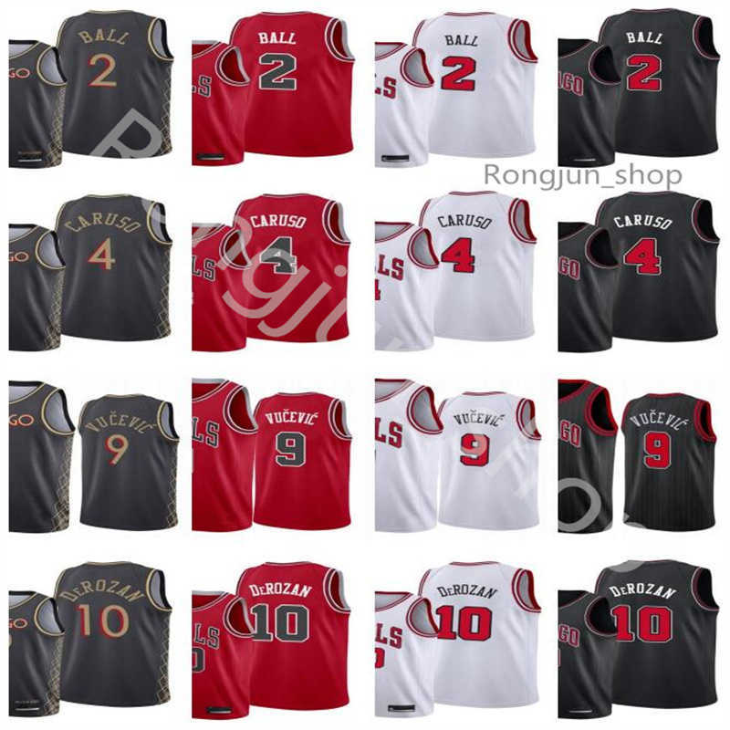 

Screen Print 2021 Trade Basketball Jersey Alex Caruso 4 Lonzo Ball 2 DeMar DeRozan 10 Nikola Vucevic 9 Black White Red Color Breathable Sports Shirts, As picture