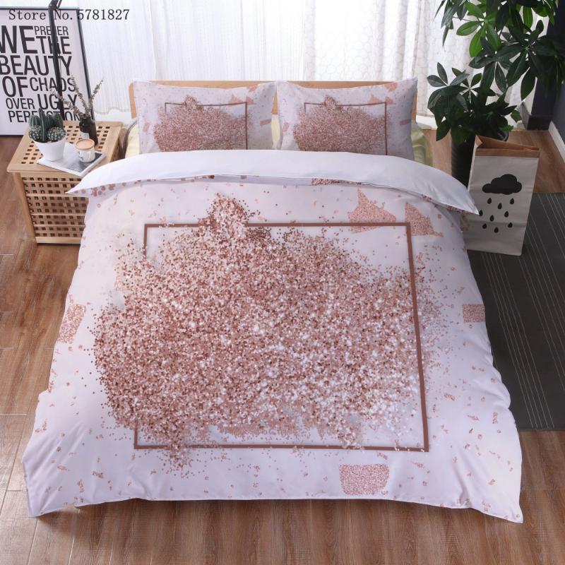 

2/3 2021s Pink Bling Shiny Geometric Bedding Set Abstract Duvet Cover Texture Marble Bed Pillowcase Sets