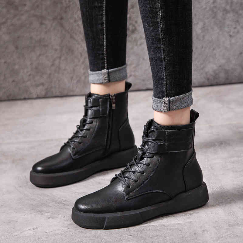 

boots chunky shoes for women platform woman fashion leather heel ankle boot female designer booties o9n7, Black