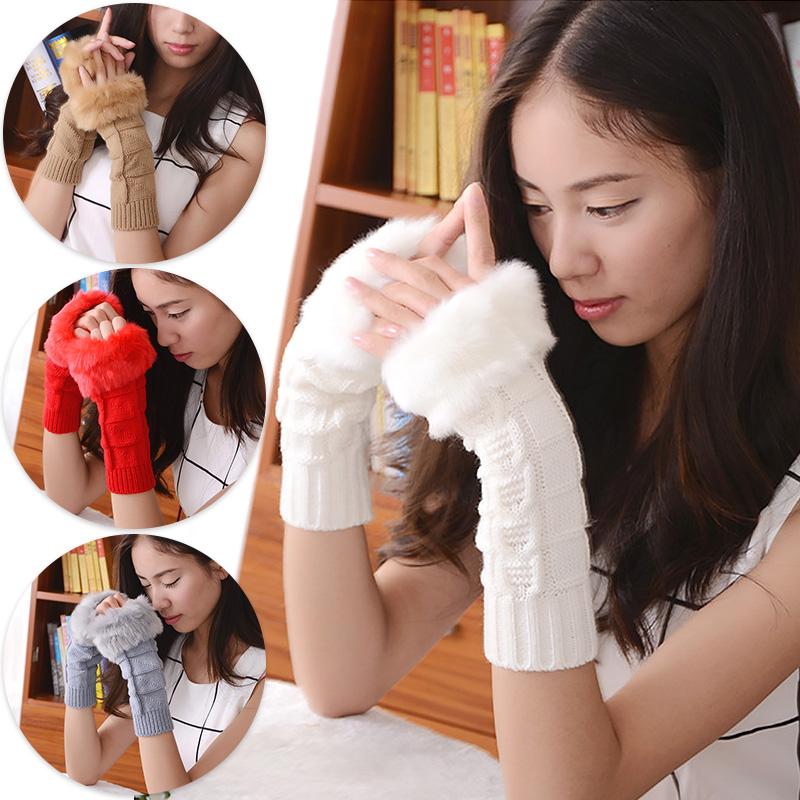 

Five Fingers Gloves Wool Knitted Winter Thick Warm Fingerless Mittens Women's Stylish Soft Comfortable Plush Imitation Fur