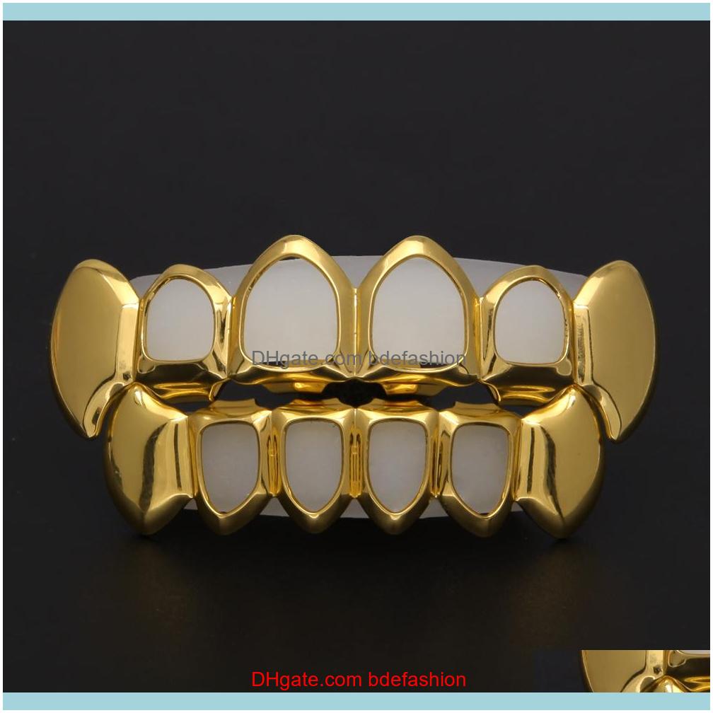 

Grillz, Dental Grills Body Jewelry Jewelry Hip Hop Custom Fit Grill Four Hollow Open Face Gold Mouth Grillz Caps Top & Bottom With Sile Vamp