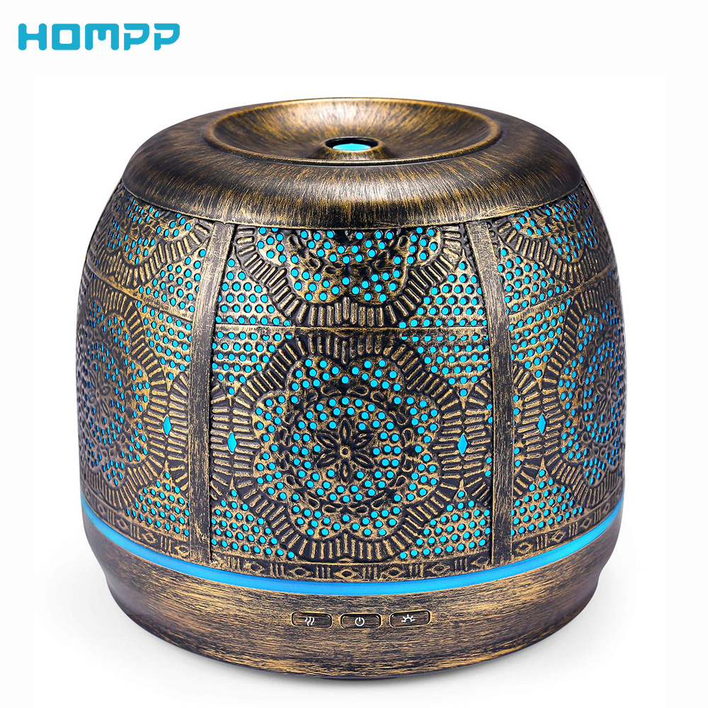 

Aroma Diffuser 500ml Bronze Metal Aromatherapy Diffuser for Essential Oil 7 Color Fragrance Lamp Humidifier for Baby Office Home