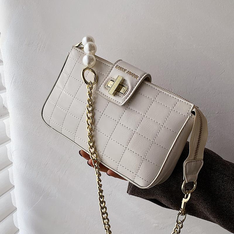 

Shoulder Bags Armpit Designer Bag Pearl PU Leather For Women 2021 Solid Color Chain Luxury Handbags Female Travel Fashion Hand, Black