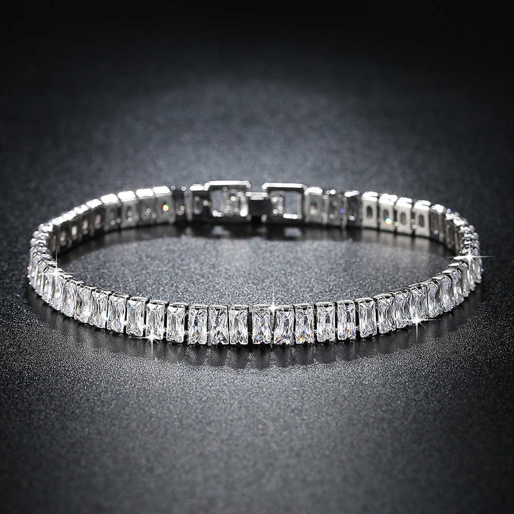 

2021 Luxury Princess Cut 18cm 925 Sterling Silver Bracelet Bangle for Women Anniversary Jewelry Wholesale Moonso S5776, Black