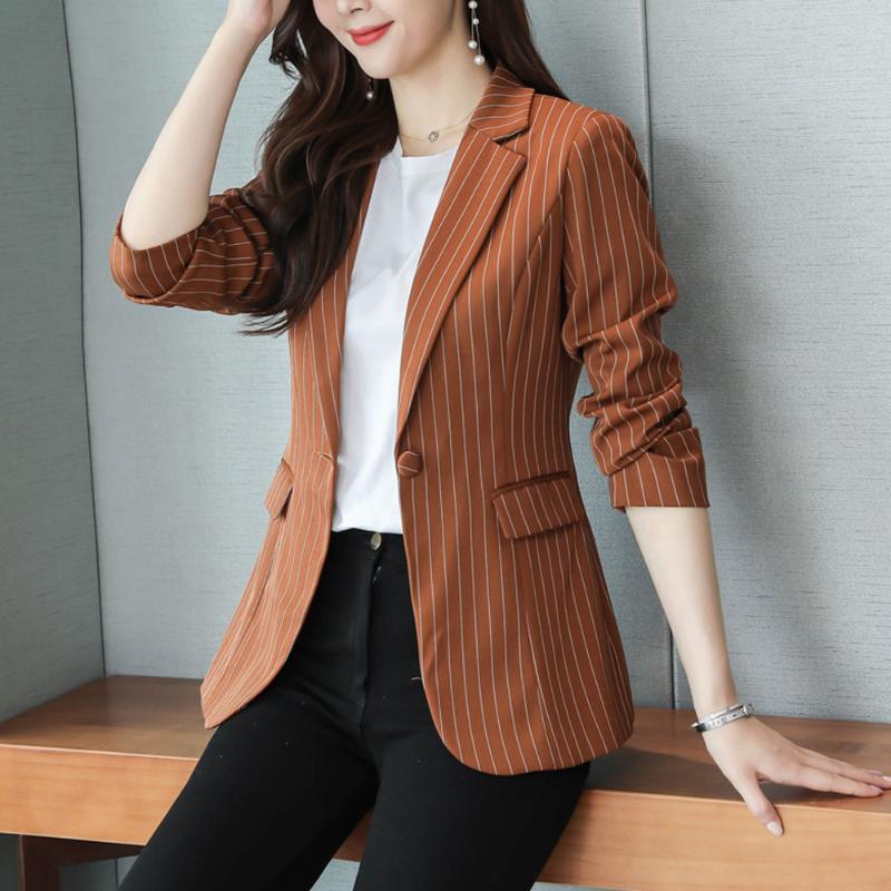 

Women's Suits & Blazers Women Chic Office Lady Striped Blazer Vintage Simple Slim Coat Fashion Notched Collar Long Sleeve Female Outerwear S, Black