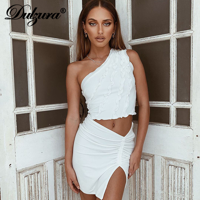 

patchwork women one shoulder crop tanks bodycon streetwear party club 2021 summer clothes cute, Black;gray