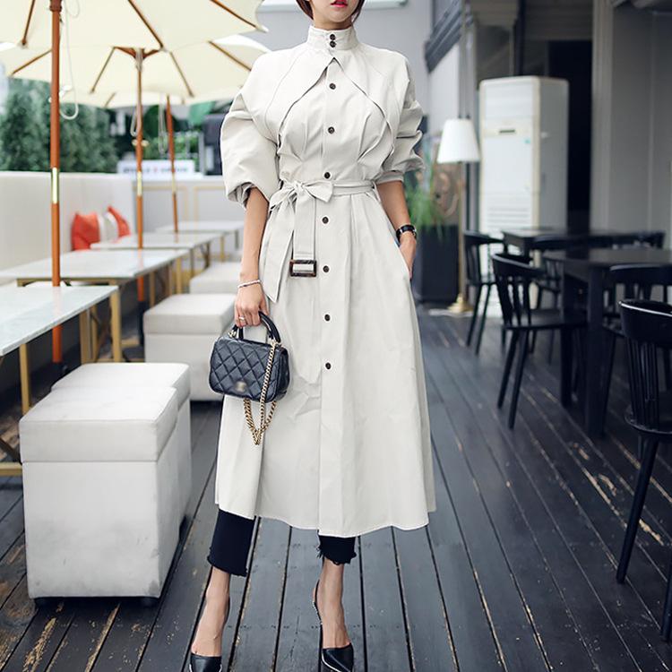 

Women' Trench Coats Hong Kong Style Coat Elegant Autumn 2021 Fashion Waist-Controlled Windbreaker Dress Mid-Length, Greige
