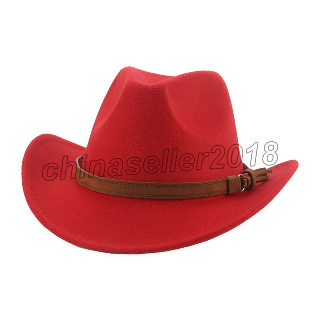 

Western Cowboy Cowgirl Winter Women Hats Fedora Wide Brim Belt Band Dress Man Hat Winter Panama Felt Chapeau Wedding Party Church Cap