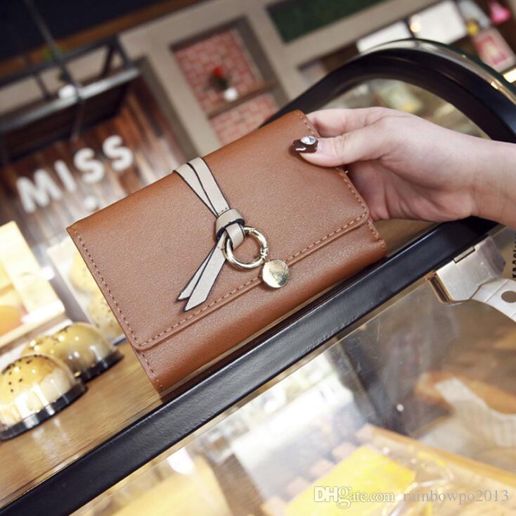 

Factory wholesale women handbag folding womens short wallet small fresh multi Card Leather Wallets simple lock Student purses Factorys bag, Brown(printing box packaging)