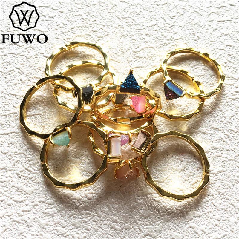 

Cluster Rings FUWO Gold Color Twist Triangle Druzy For Women Elegant Angel Aura S Female Party Decorative Bridesmaid Jewelry RG021, Golden;silver