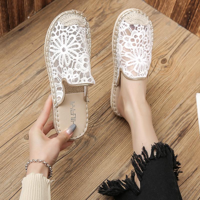 

Slippers Casual Flat Shoes Female Cover Toe Slides Slipers Women Low Luxury 2021 PU Rubber Basic Fisherman Rome Cotton Fabric, Black