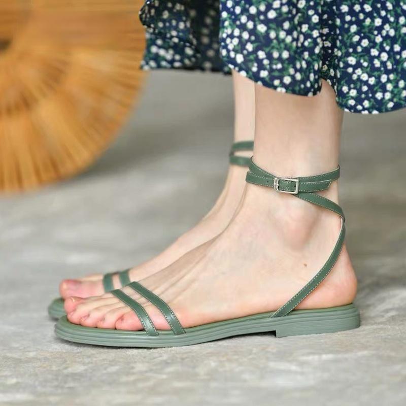 

Sandals Summer Women's 2021 Green Flats Casual Beach Shoes White Gladiator Flip Flops Female Footwear, Beige