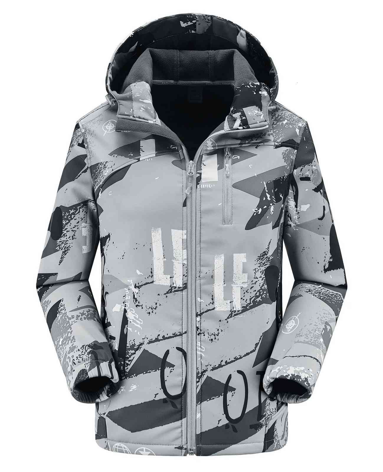 

New outdoor lovers hooded stormsuit soft shell camouflage sportswear warm coat, Men's grey